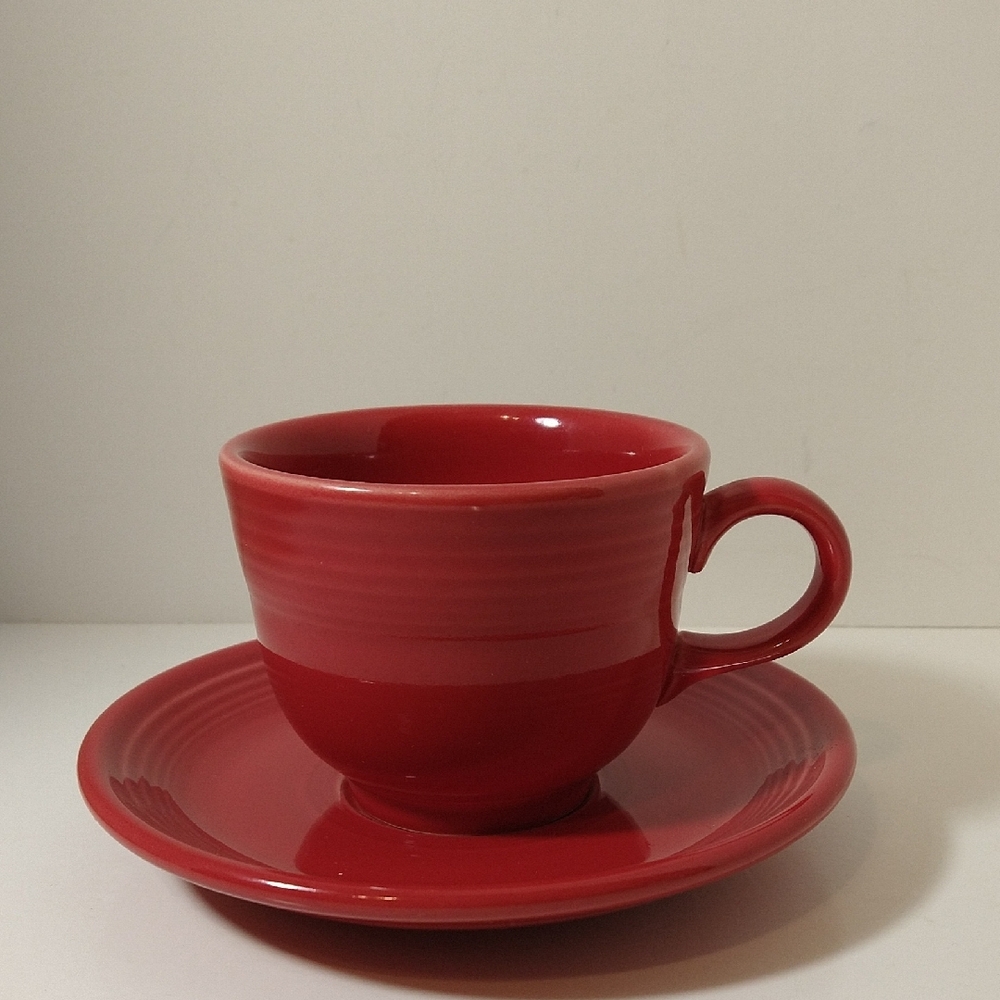Fiesta Red Ceramic Cup and Saucer Set